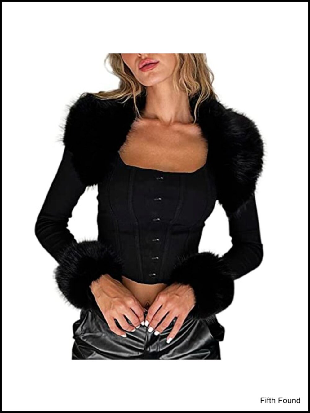 Faux Fur Collar Long Sleeve Crop Jacket Lightweight Casual Clubwear